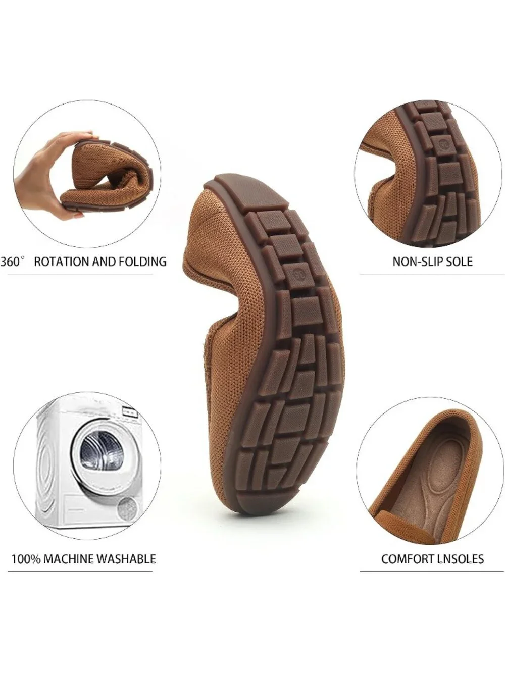 🆕Women's Brown Lightweight Knitted Loafers Casual Flat Shoes Comfortable
